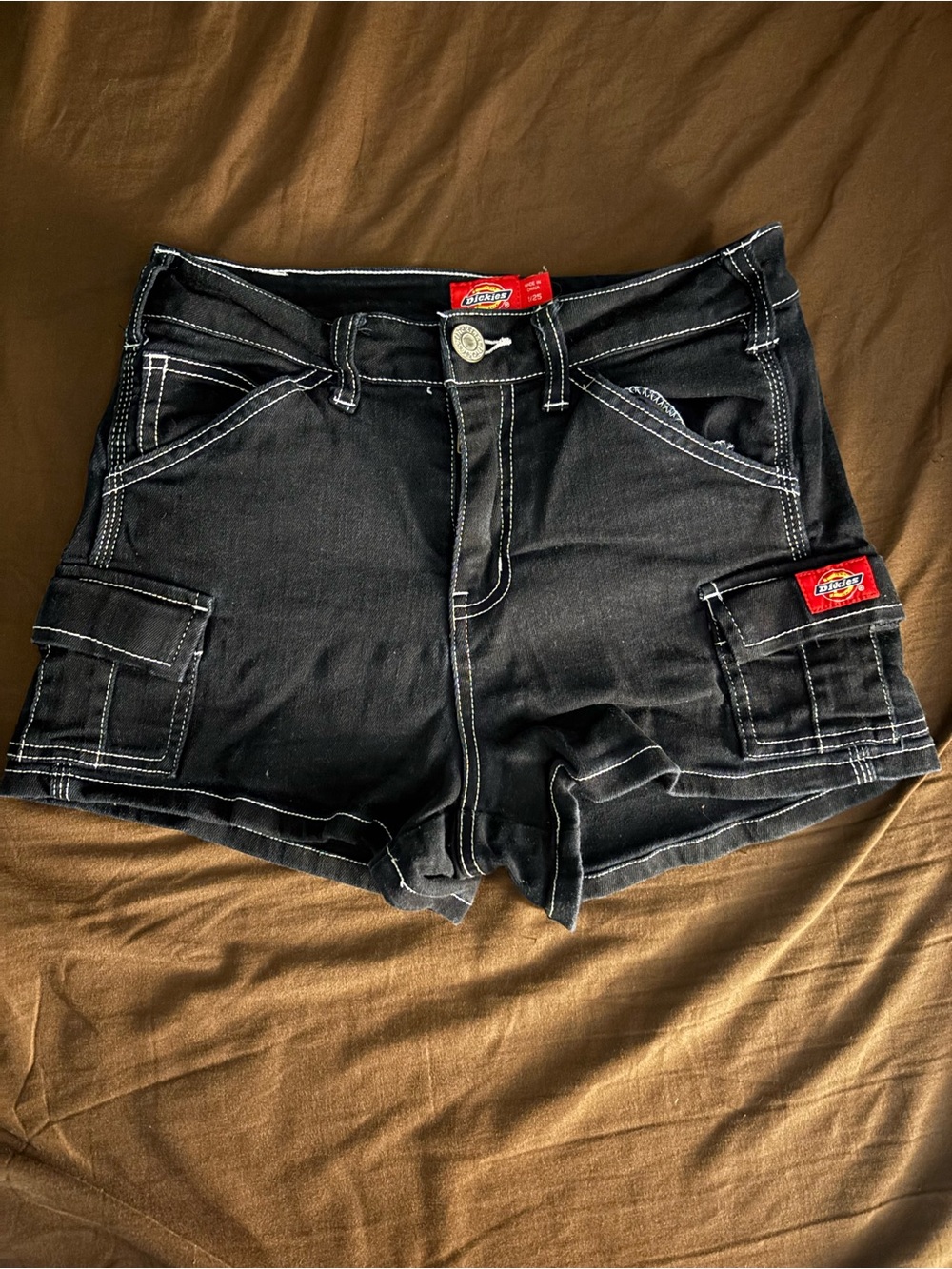 Dickies Black Women's Cargo Shorts with White Contrast Stitching